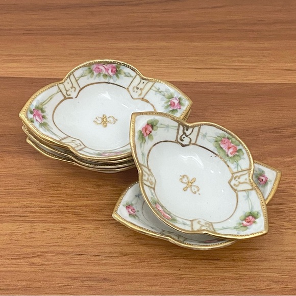 Set of 6 Vintage MORIMURA Nippon Moriage Handpainted Nut Dish Sauce Dip Dishes - Picture 7 of 16